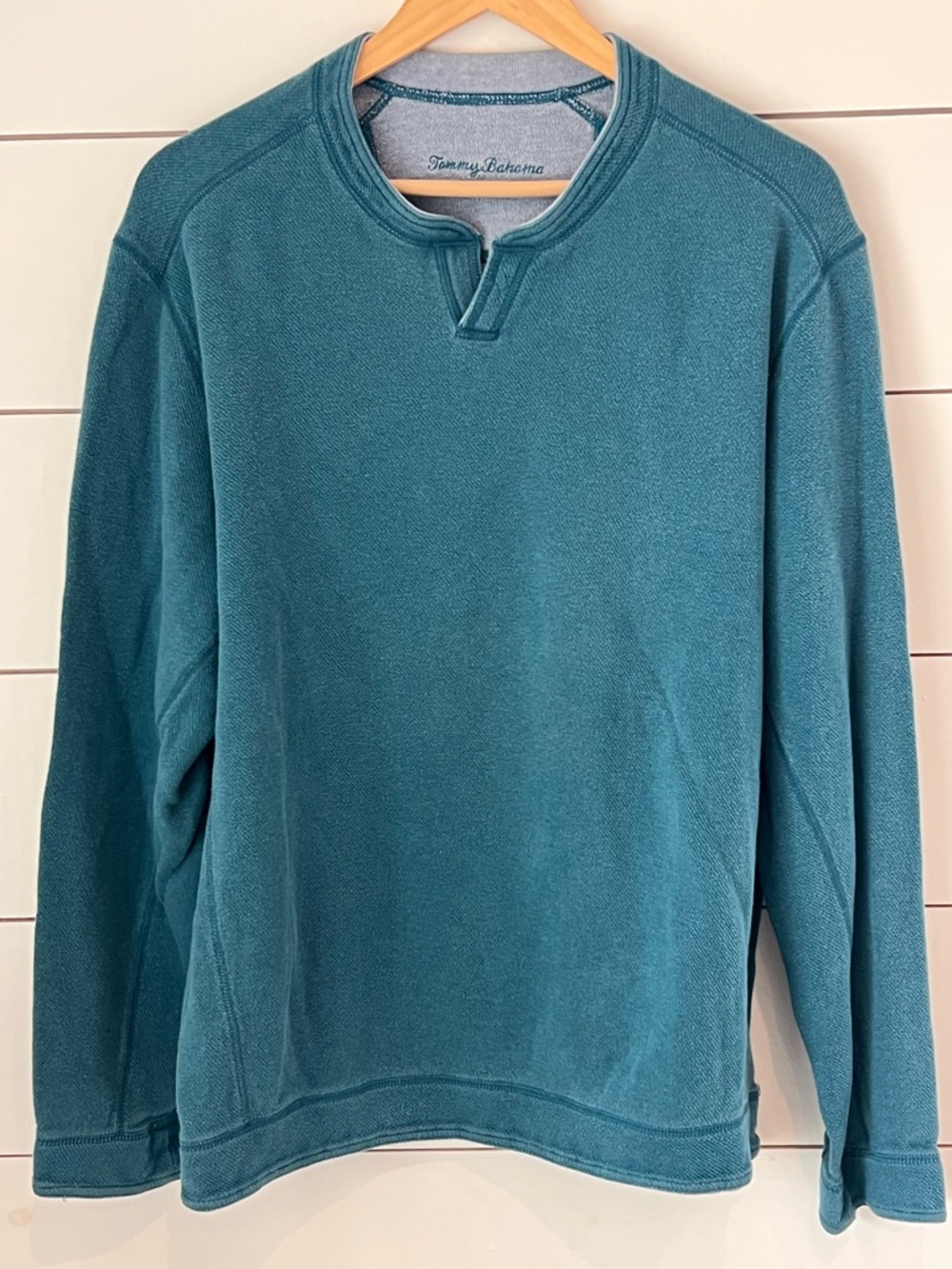Tommy Bahama Reversible Teal/Gray Crewneck Pullover